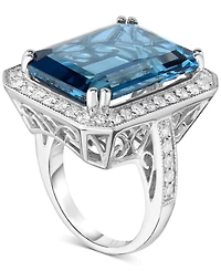 London Blue Topaz (24 ct. t.w.) & Diamond (7/8 ct. t.w.) Halo Statement Ring in 14k White Gold