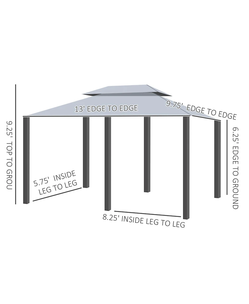 Outsunny 10' x 13' Outdoor Soft Top Gazebo Pergola with Curtains, 2-Tier Steel Frame Gazebo for Patio, Sage Grey