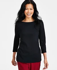 Style & Co Women's Pima Cotton 3/4-Sleeve Boat-Neck Top, Created for Macy's