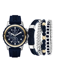 American Exchange Men's Analog, Three-Hand Quartz Navy Silicone Strap Watch 45mm Gift Set