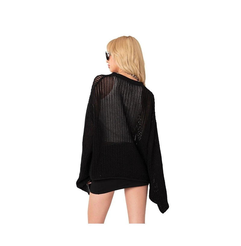 Edikted Women's Oversized Sheer Sweater With Star