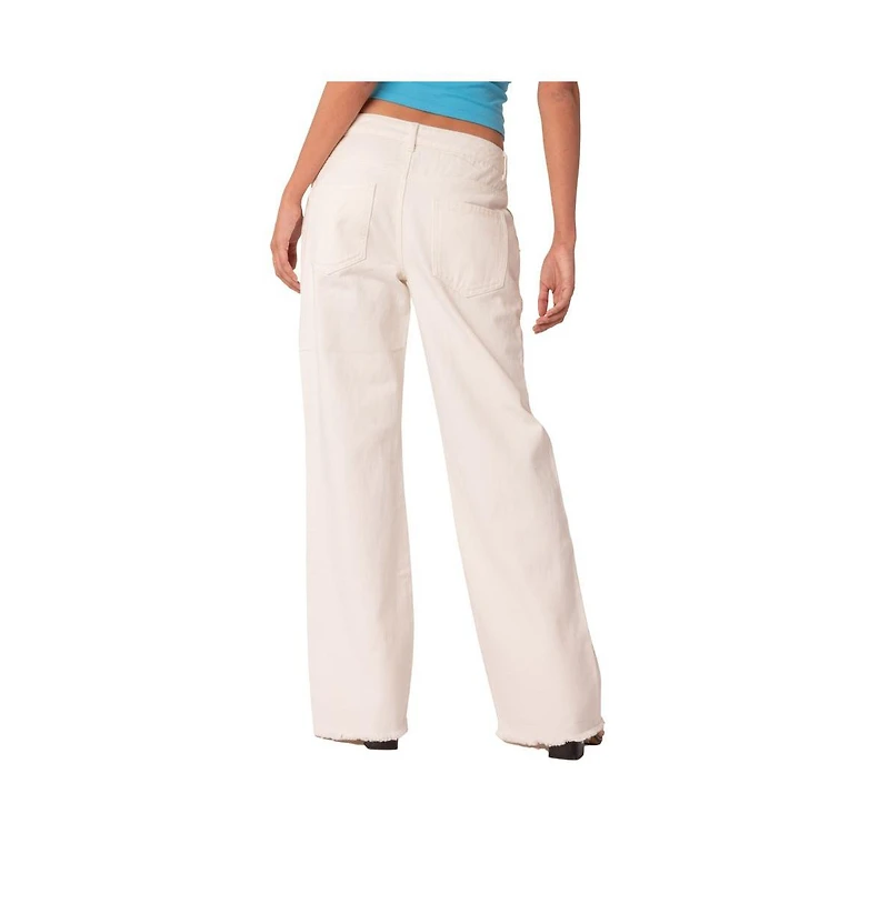 Women's Raw Hem Low Rise Straight Denim Jeans