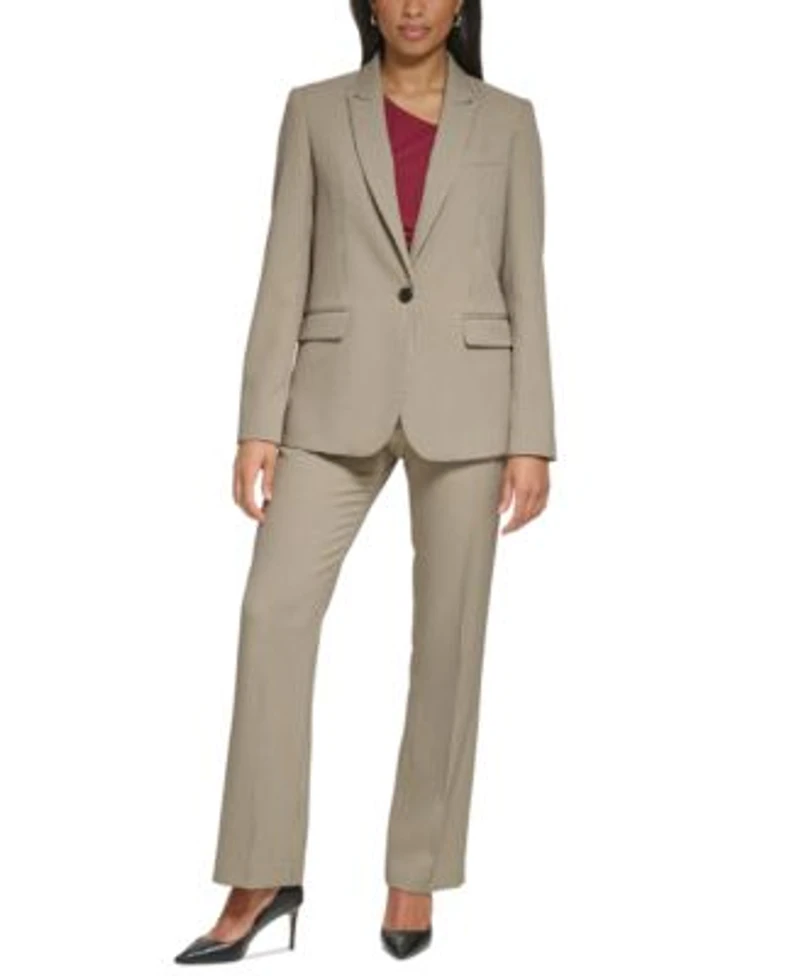 Dkny Petite One Button Blazer Asymmetrical Neckline Top Slim Leg Pants