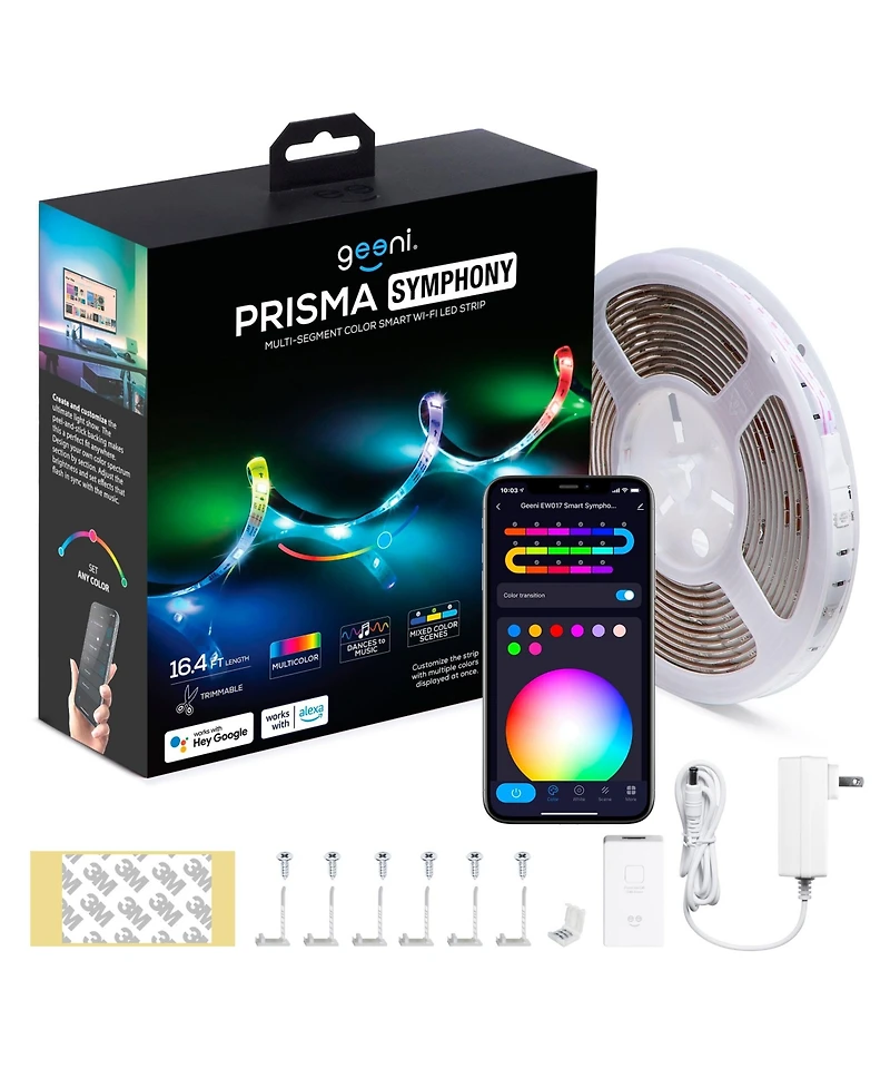 Geeni Prisma Symphony Smart Led Strip Lights, Rgbic Neon Color Changing Wi-Fi Lights with App Remote Control and Music Sync, Compatible with Alexa and