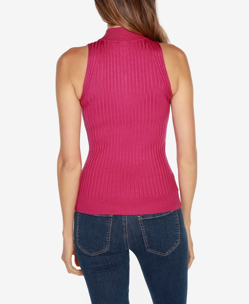 Belldini Black Label Women's Sleeveless Quarter-Zip Sweater