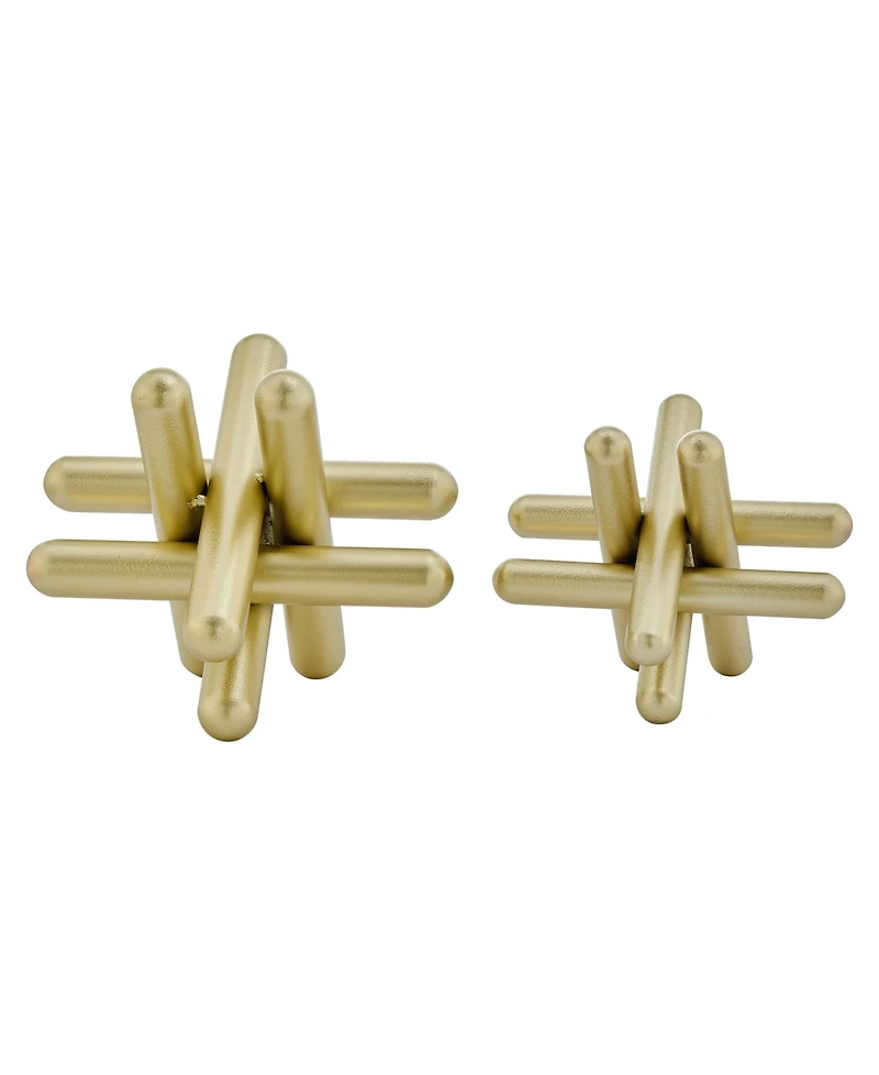 Danya B Small and Medium 2-Piece Abstract Gold-Tone Finish Textured Metal Geometric Sculptures Set