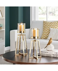Danya B Maeve Tinted Glass Warm Pedestal Hurricane 2-Piece Candle Holders Set
