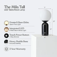Brightech Mila Tall 15" Dimmable Led Table Lamp with Marble Base