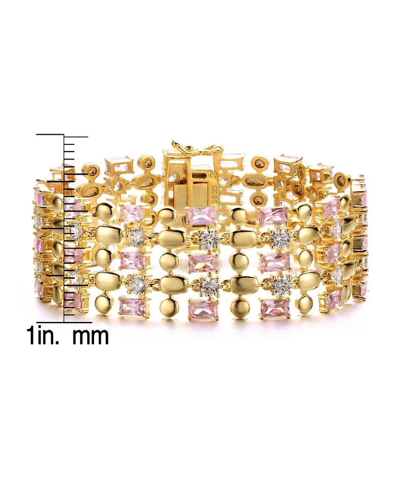 Exquisite 14K Gold-Plated Pink & Cubic Zirconia Geometric Mesh Link Bracelet
