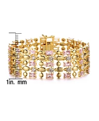 Exquisite 14K Gold-Plated Pink & Cubic Zirconia Geometric Mesh Link Bracelet