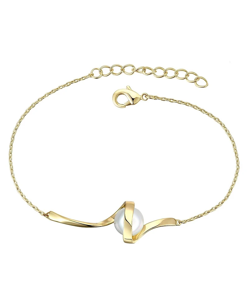 Gv Sterling Silver 14k Gold Plated With 7mm White Freshwater Pearl Adjustable Layering Bracelet