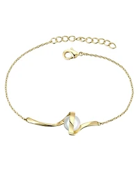 Gv Sterling Silver 14k Gold Plated With 7mm White Freshwater Pearl Adjustable Layering Bracelet