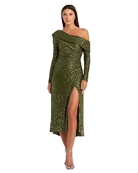 Mac Duggal Women's Ieena One Shoulder Sequin Long Sleeve Midi Dress
