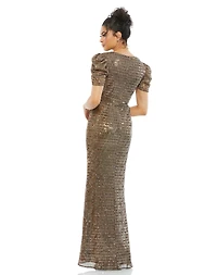 Mac Duggal Women's Ieena Bow Waist Metallic Gown