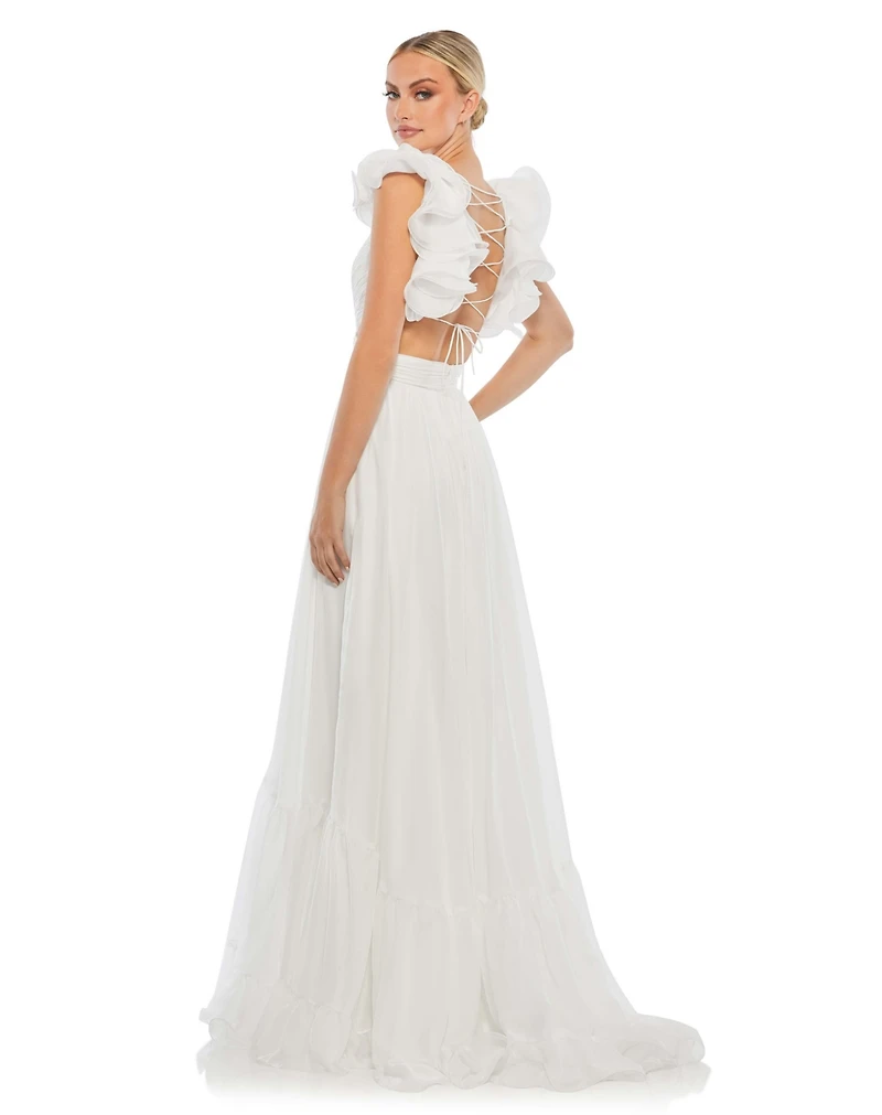 Mac Duggal Women's Ruffle Tiered Cut-Out Chiffon Gown