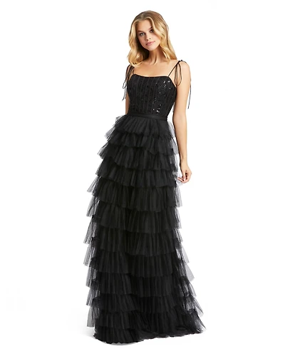 Mac Duggal Women's Ieena Sequined Bustier Tiered Ruffle Gown