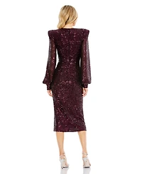 Mac Duggal Women's Ieena Sequined Structured Bishop Sleeve Midi Dress