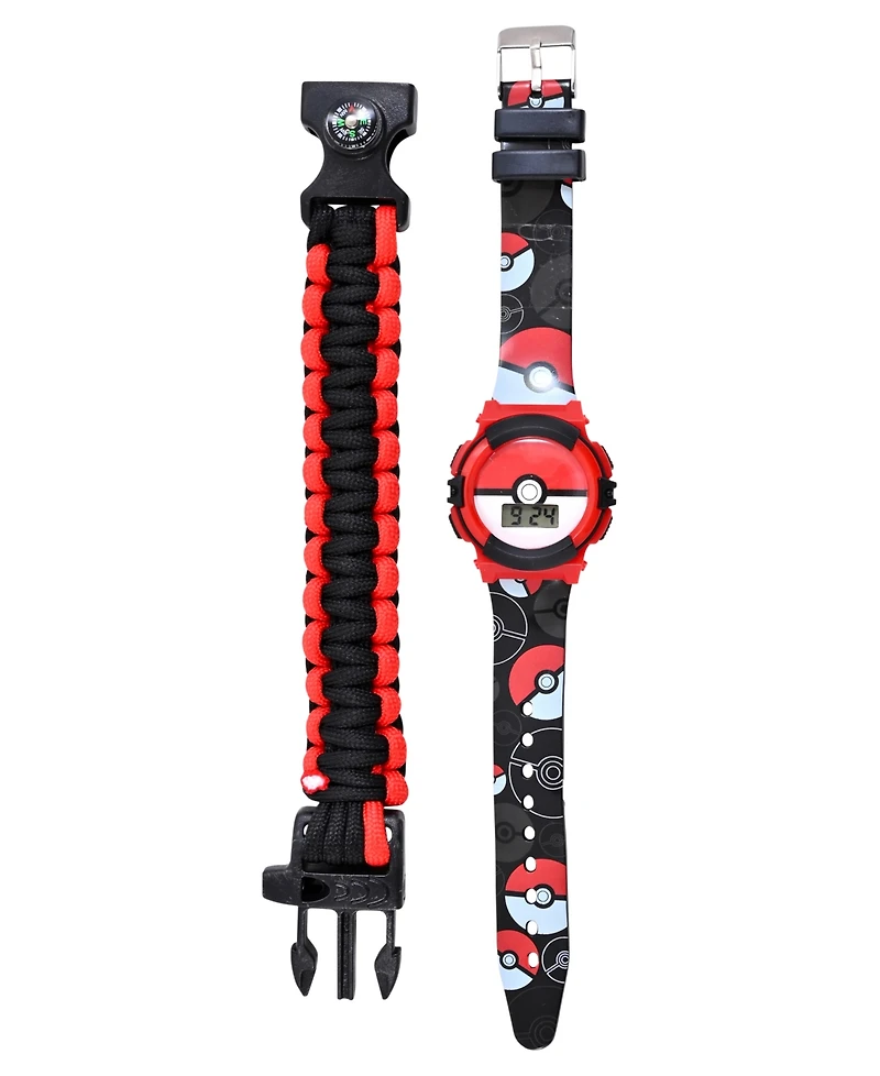 Accutime Kids Unisex Pokemon Poke Ball Black Silicone Strap Watch 38mm Set