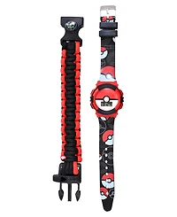 Accutime Kids Unisex Pokemon Poke Ball Black Silicone Strap Watch 38mm Set