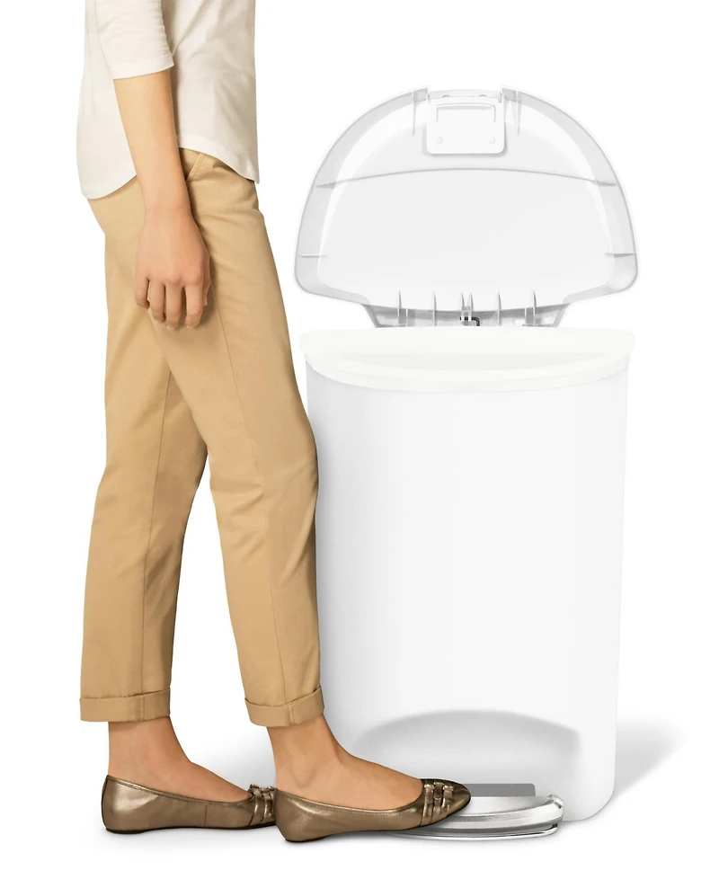 simplehuman 13 Gallon Plastic Semi-Round Step Kitchen Trash Can with Soft-Close Locking Lid