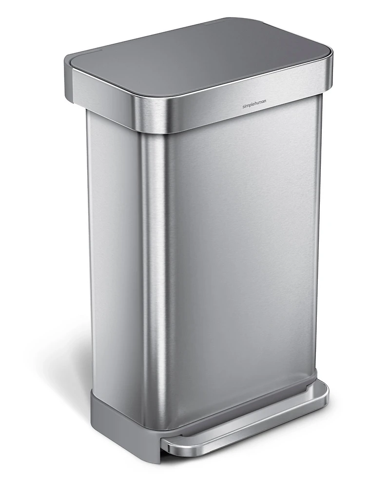 Simplehuman 45 Liter Rectangular Step Kitchen Trash Can with Liner Pocket, Stainless Steel with Gray Plastic Lid