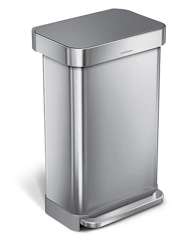 Simplehuman 45 Liter Rectangular Step Kitchen Trash Can with Liner Pocket, Stainless Steel with Gray Plastic Lid