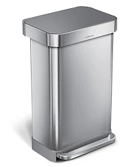 Simplehuman 45 Liter Rectangular Step Kitchen Trash Can with Liner Pocket, Stainless Steel with Gray Plastic Lid
