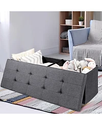 Fabric Folding Storage Ottoman Chest W/Divider Bed End Bench