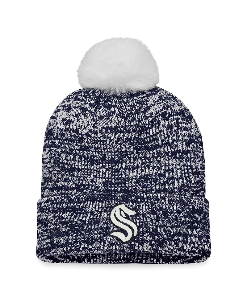 Women's Fanatics Deep Sea Blue Seattle Kraken Glimmer Cuffed Knit Hat with Pom