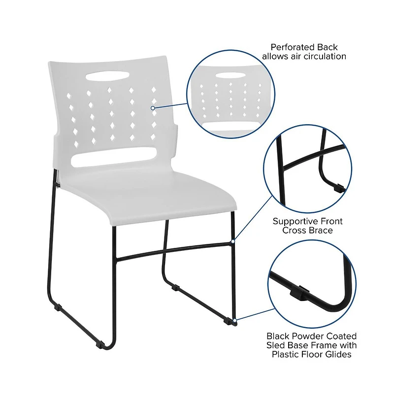 Emma+Oliver Home Office Plastic Accent Sled Base Stack Chair - Air-Vent Back