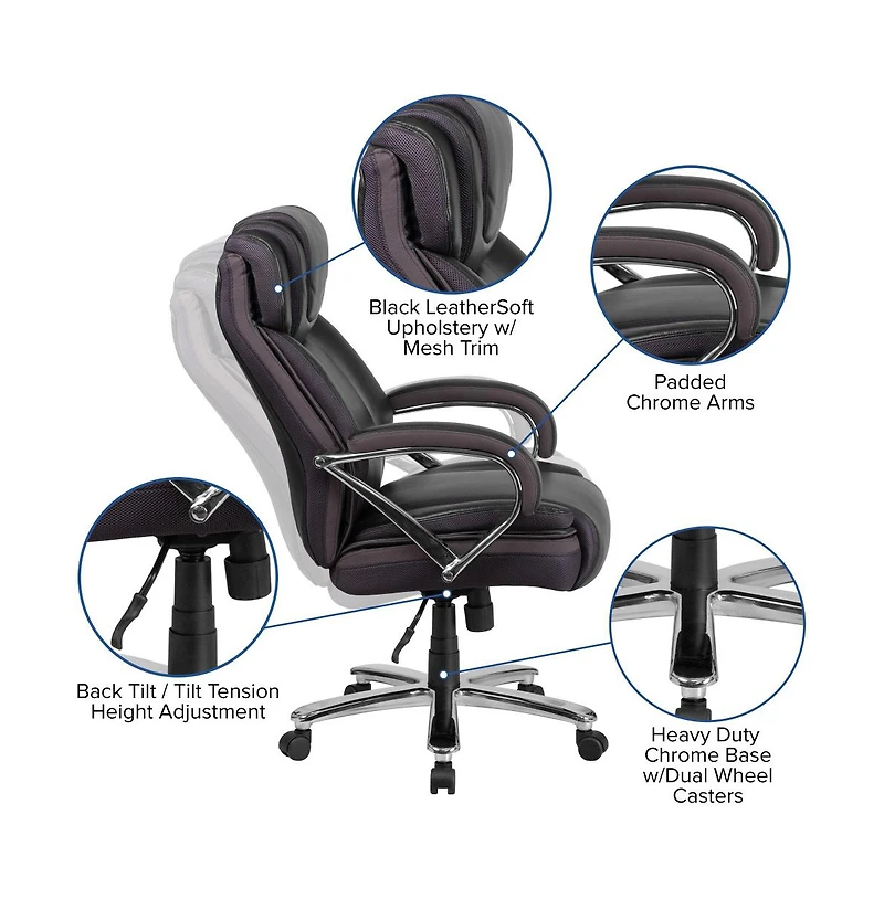Emma+Oliver 500 Lb. Big & Tall Leathersoft Executive Ergonomic Office Chair With Wide Seat