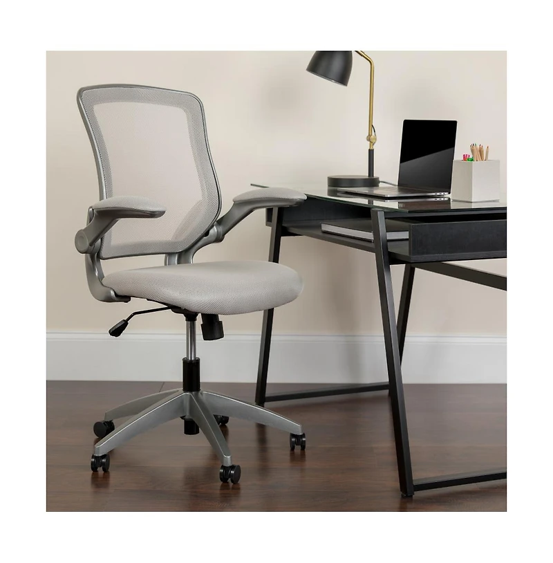Emma+Oliver Mid-Back Mesh Swivel Ergonomic Task Office Chair With Gray Frame & Flip-Up Arms