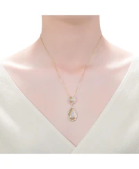 White Gold and 14K Gold Plated Cubic Zirconia 2 Drop Pendant Necklace