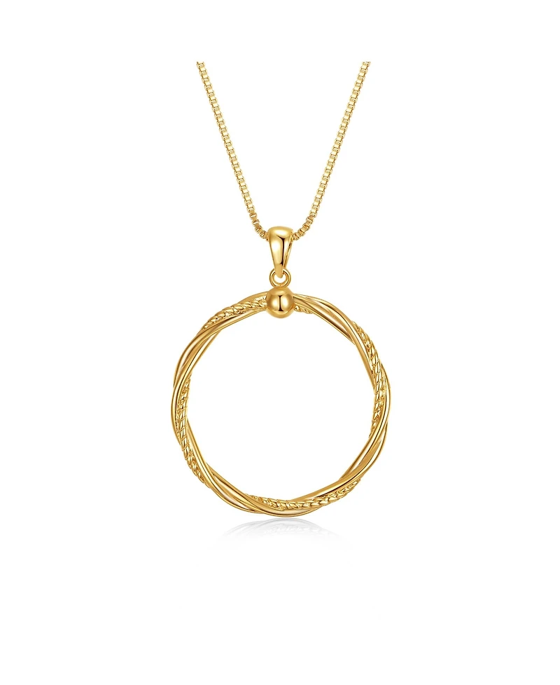 14k Yellow Gold Plated Twisted Rope Eternity Wreath Halo Box chain Necklace