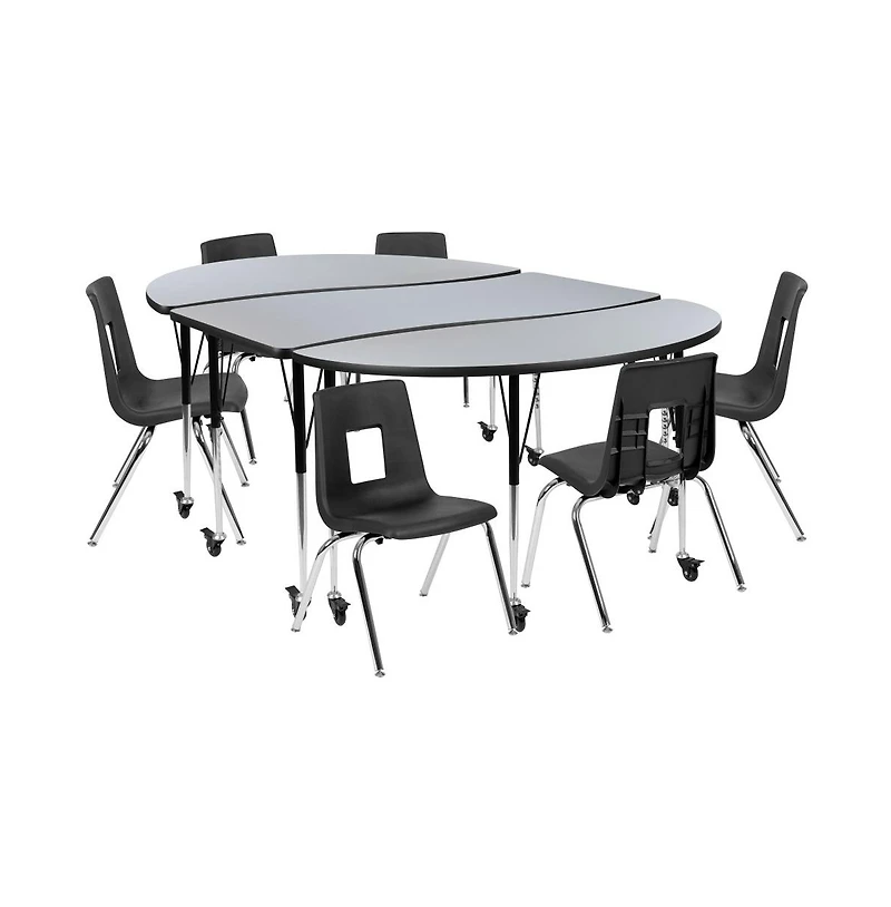 Mobile 86" Oval Wave Collaborative Laminate Activity Table Set With 16" Student Stack Chairs
