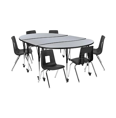 Mobile 86" Oval Wave Collaborative Laminate Activity Table Set With 16" Student Stack Chairs