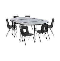 Mobile 86" Oval Wave Collaborative Laminate Activity Table Set With 16" Student Stack Chairs