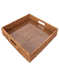 Artifacts Trading Company Artifacts Rattan Square Serving Ottoman Trays with Glass Insert
