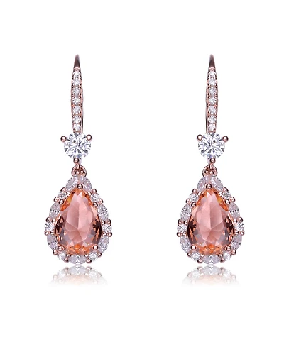 Cubic Zirconia 18K Rose Gold Plated Pink Drop Earrings