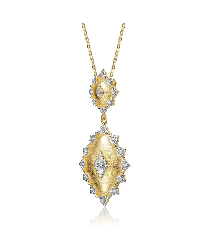 White Gold and 14K Gold Plated Cubic Zirconia Designed Pendant Necklace