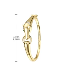 14k Yellow Gold Plated with Green & Cubic Zirconia Wild Cat Door Knocker Bangle Bracelet