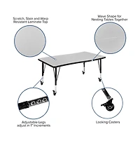 Emma+Oliver Mobile 28"Wx47.5"L Wave Flexible Collaborative Kids Adjustable Activity Table
