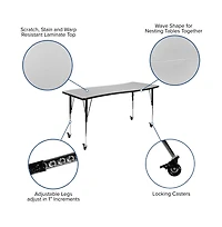 Emma+Oliver Mobile 26"W X 60"L Rectangle Wave Flexible Collaborative Adjustable Activity Table