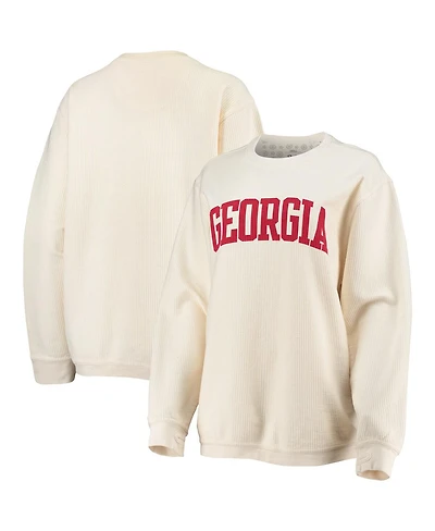 Women's Pressbox Georgia Bulldogs Comfy Cord Vintage-Like Wash Basic Arch Pullover Sweatshirt