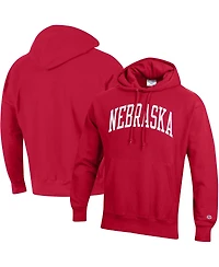 Men's Champion Scarlet Nebraska Huskers Team Arch Reverse Weave Pullover Hoodie