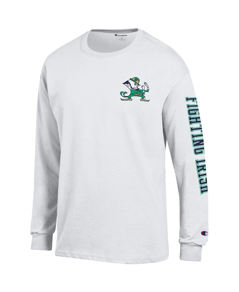 Men's Champion White Notre Dame Fighting Irish Team Stack 3-Hit Long Sleeve T-shirt