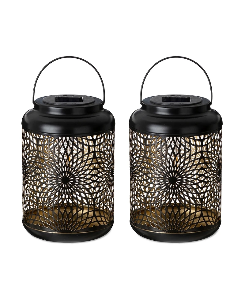 Glitzhome 8.75" H Metal Cutout Solar Powered Outdoor Hanging Lantern with Edison Bulb, Set of 2 Dnu