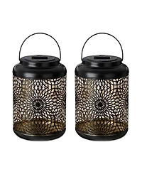 Glitzhome 8.75" H Metal Cutout Solar Powered Outdoor Hanging Lantern with Edison Bulb, Set of 2 Dnu