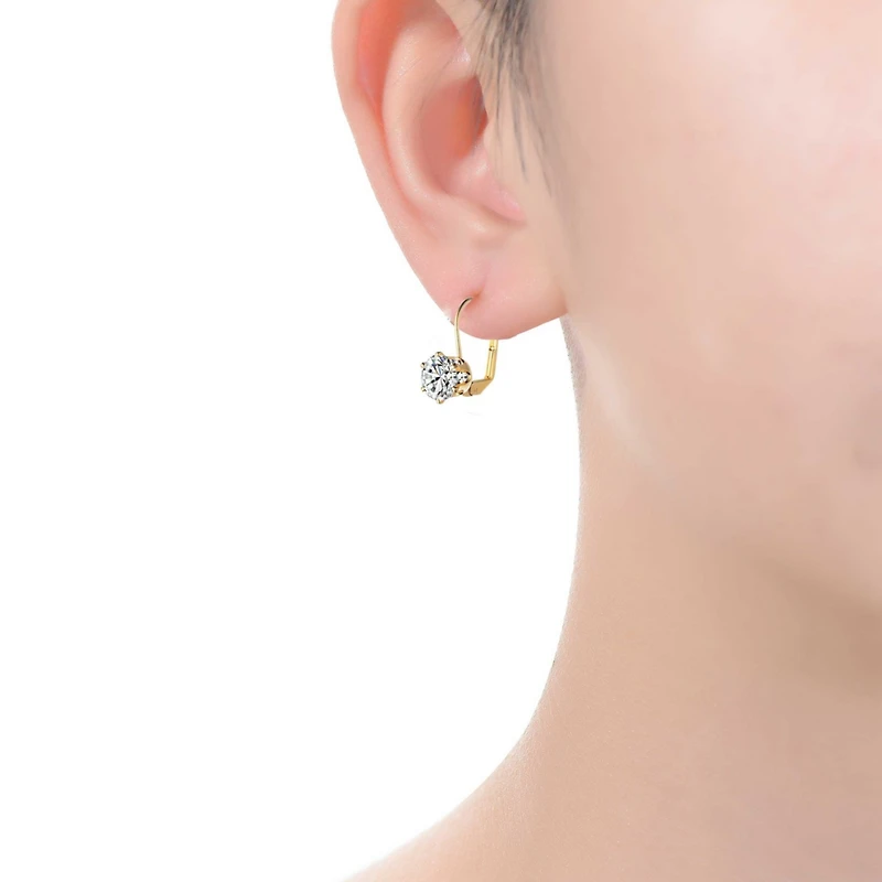 White Cubic Zirconia Solitaire Classic Leverback Earrings