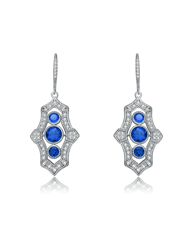 Sterling Silver Colored and Clear Round Cubic Zirconia Leverback Drop Earrings